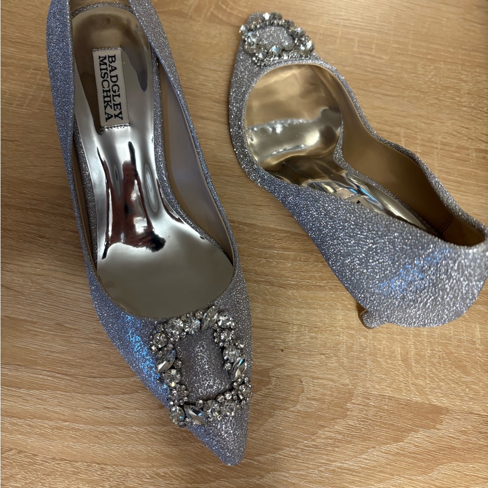 Badgley Mischka Silver Glitter Heels